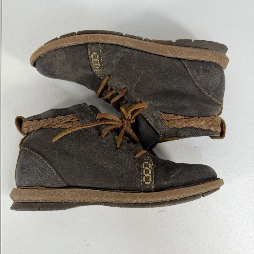 Born 7.5 Ankle Bootie Temple Final Suede‎ Rugged Leather Lace Up Boots Women's